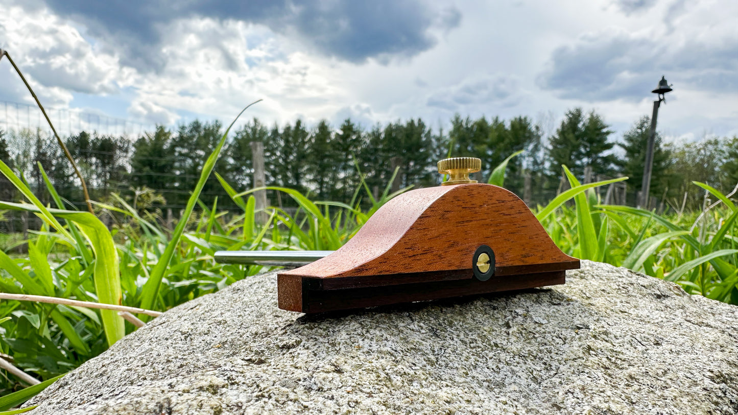 The Honey Brook "No. 85 1/2" Marking Gauge is inspired by the design of the vintage Stanley No. 85 1/2 Panel Gauge. Shown here in Spanish Cedar with Yarrran inlayed in the fence.